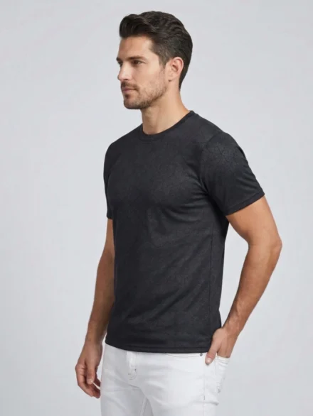 Redbros Black Geometric Cube Pattern Crew Neck T-Shirt for Men - Side View