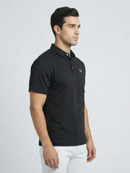 Redbros Black Geometric Pattern Polo T-Shirt for Men - Side Pose