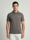 Redbros Brown Geometric Pattern Polo T-Shirt for Men - Front Pose