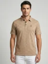 Camel Beige Designer Polo T-Shirt for Men Featuring Geometric Pattern - Front Pose