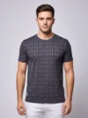 Redbros Charcoal Grey Vertical Geometric Stripe Crew Neck T-Shirt for Men - Front Pose