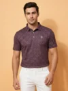 Deep Maroon Designer Polo T-Shirt for Men Featuring Geometric Pattern - Front Pose