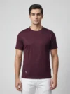 Redbros Deep Maroon Geometric Cube Pattern Crew Neck T-Shirt for Men - Front Pose