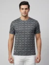 Redbros Grey Vertical Geometric Stripe Crew Neck T-Shirt for Men - Front Pose