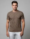 Redbros Hazelnut Brown Vertical Geometric Stripe Crew Neck T-Shirt for Men - Front Pose