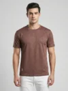 Redbros Mocha Brown Geometric Cube Pattern Crew Neck T-Shirt for Men - Front Pose