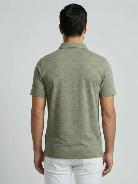 Redbros Sage Green Geometric Pattern Polo T-Shirt for Men - back Pose