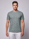 Redbros Sage Green Vertical Geometric Stripe Crew Neck T-Shirt for Men - Front Pose