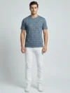 Redbros Slate Blue Vertical Geometric Stripe Crew Neck T-Shirt for Men - Full Pose
