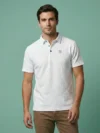 Redbros Crisp White Geometric Pattern Polo T-Shirt for Men - Front Pose
