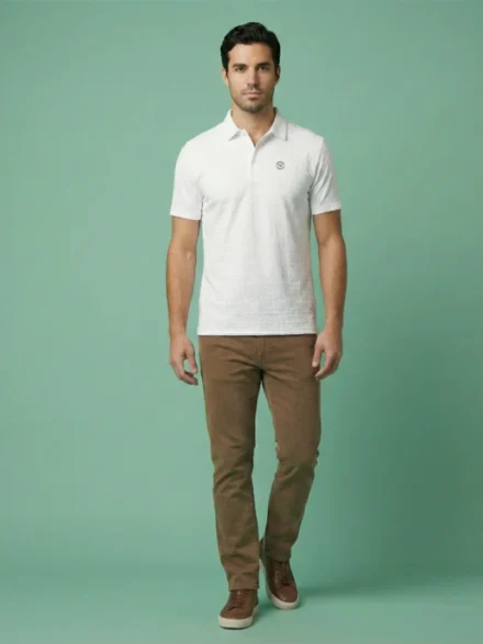 Redbros Crisp White Geometric Pattern Polo T-Shirt for Men - Full Pose