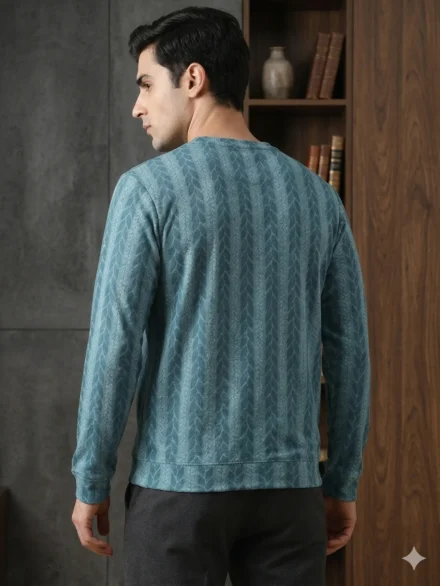 Redbros Dark Sea Green Designer Sweatshirt for Men Featuring Chevron Pattern - Back Pose