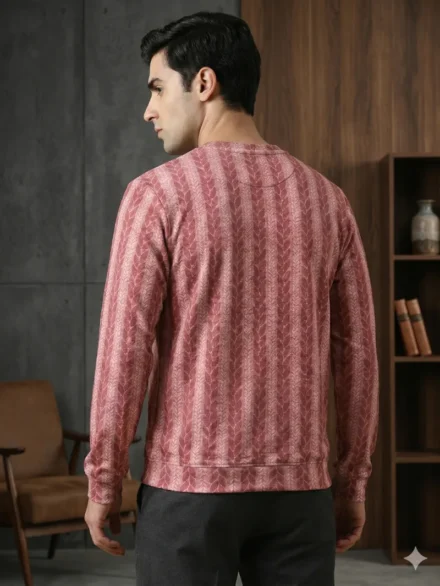 Redbros Dusty Pink Designer Sweatshirt for Men Featuring Chevron Pattern - Back Pose