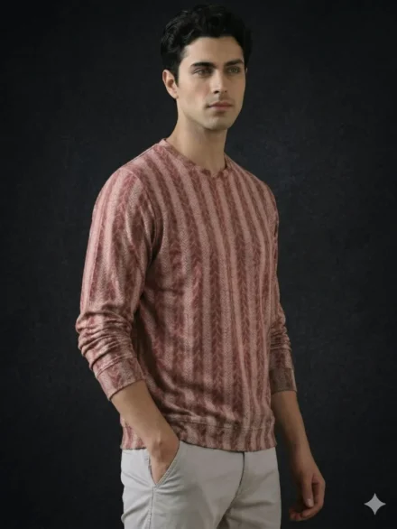 Redbros Brown Designer Sweatshirt for Men Featuring Chevron Pattern - Front Pose