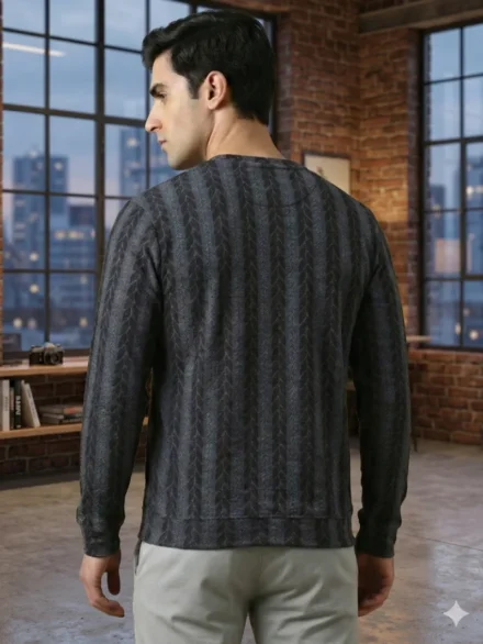 Redbros Dark Navy Blue Designer Sweatshirt for Men Featuring Chevron Pattern - Back Pose