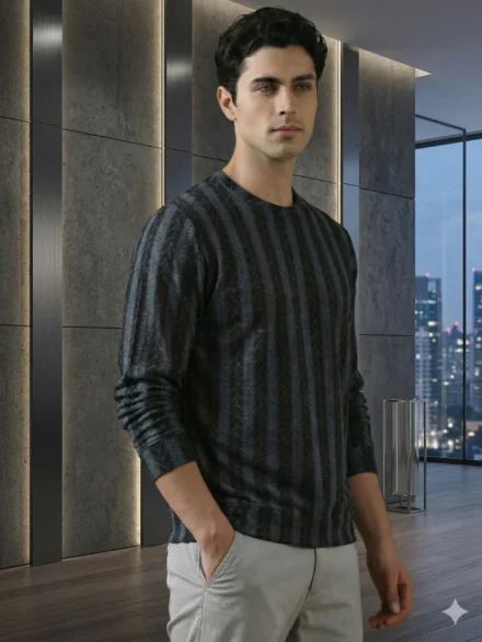 Redbros Dark Navy Blue Designer Sweatshirt for Men Featuring Chevron Pattern - Front Pose