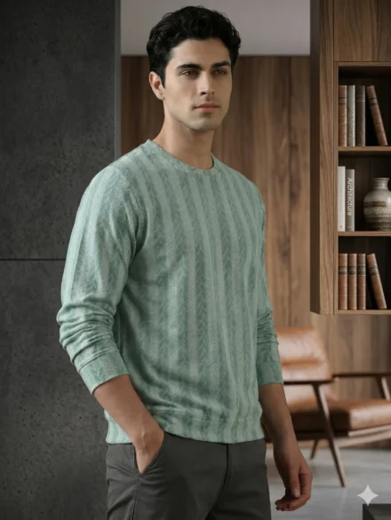 Redbros Sea Green Designer Sweatshirt for Men Featuring Chevron Pattern - Front Pose