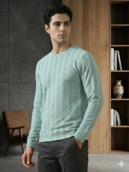 Redbros Sea Green Designer Sweatshirt for Men Featuring Chevron Pattern - Side Pose